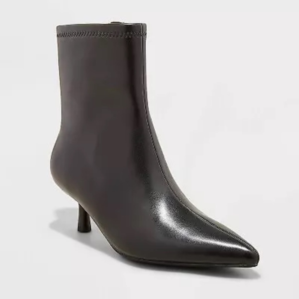 Women's Lonnie Kitten Heel Stretch Ankle Boots - A New Day Black 6.5